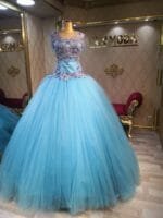 melis prenses nişanlık - VznModa melis-mavi-prenses-nişan-abiye-elbise-kabarık