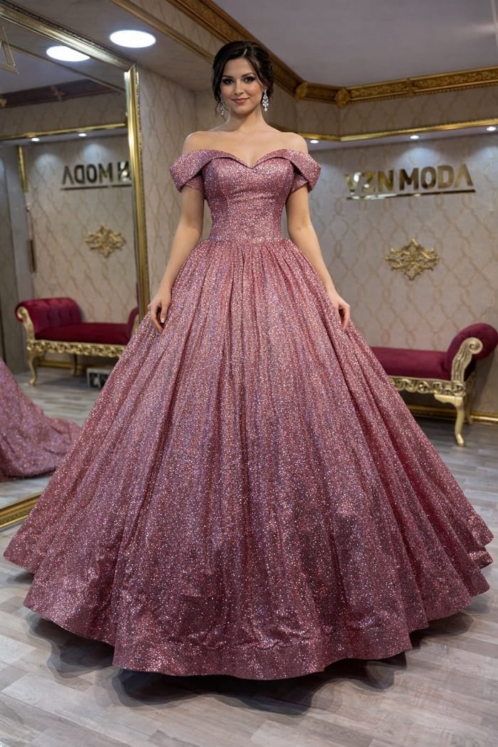 Cansu pudra prenses nişan kına abiye elbise simli kumaş - VznModa Cansu-pudra-prenses-nisan-kina-abiye-elbise-simli-kumas