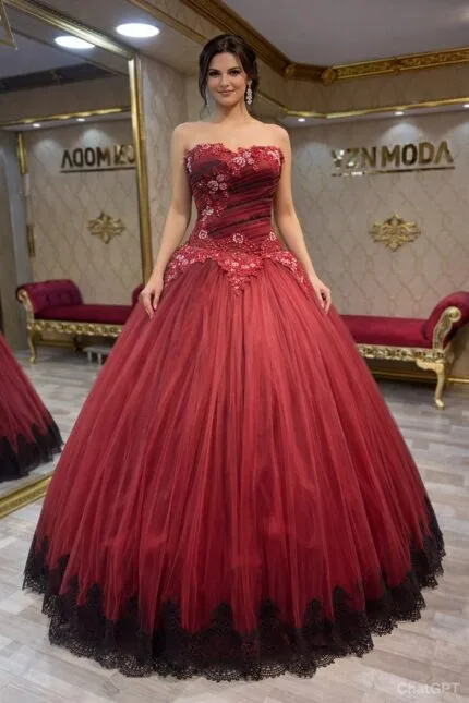 Damla-bordo-prenses-nisan-kina-abiye-elbise-dantel