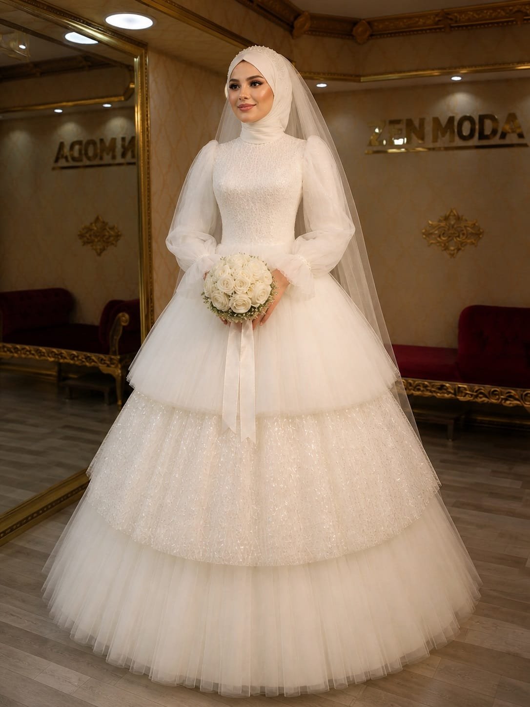 Fiona tesettür gelinlik helen kat kat - VznModa Fiona-tesettur-gelinlik-dantel-helen-kat-kat