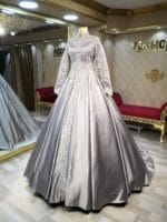elif saten tesettür nişanlık gri - VznModa elif-saten-tesettür-nişanlık-pileli-dantel-gri-gümüş