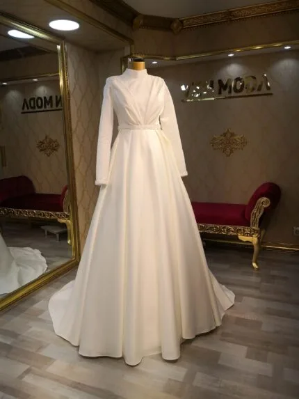 songül-helen-gelinlik-saten-nikah-düğün-sade-şık