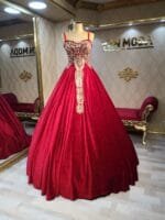 Görkem kınalık kaftan kırmızı a kesim kadife kumaş - VznModa kınalık-kaftan-kırmızı-askılı-a kesim