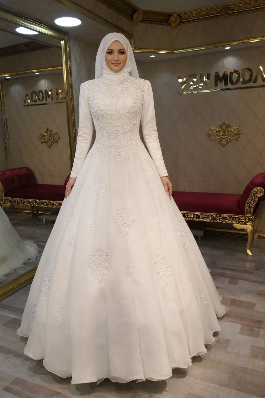 Aksu Tesettür gelinlik A kesim pileli saydam kumaş ayarlı korse bedena - VznModa Aksu-Tesettur-gelinlik-A-kesim-pileli-saydam-kumas-ayarli-korse-beden