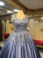 Zerrina Nişanlık Saten İşlemeli Dantel A kesim - VznModa Zerrin-Indigo-mavi-saten-nisan-abiye-elbise-a-kesim