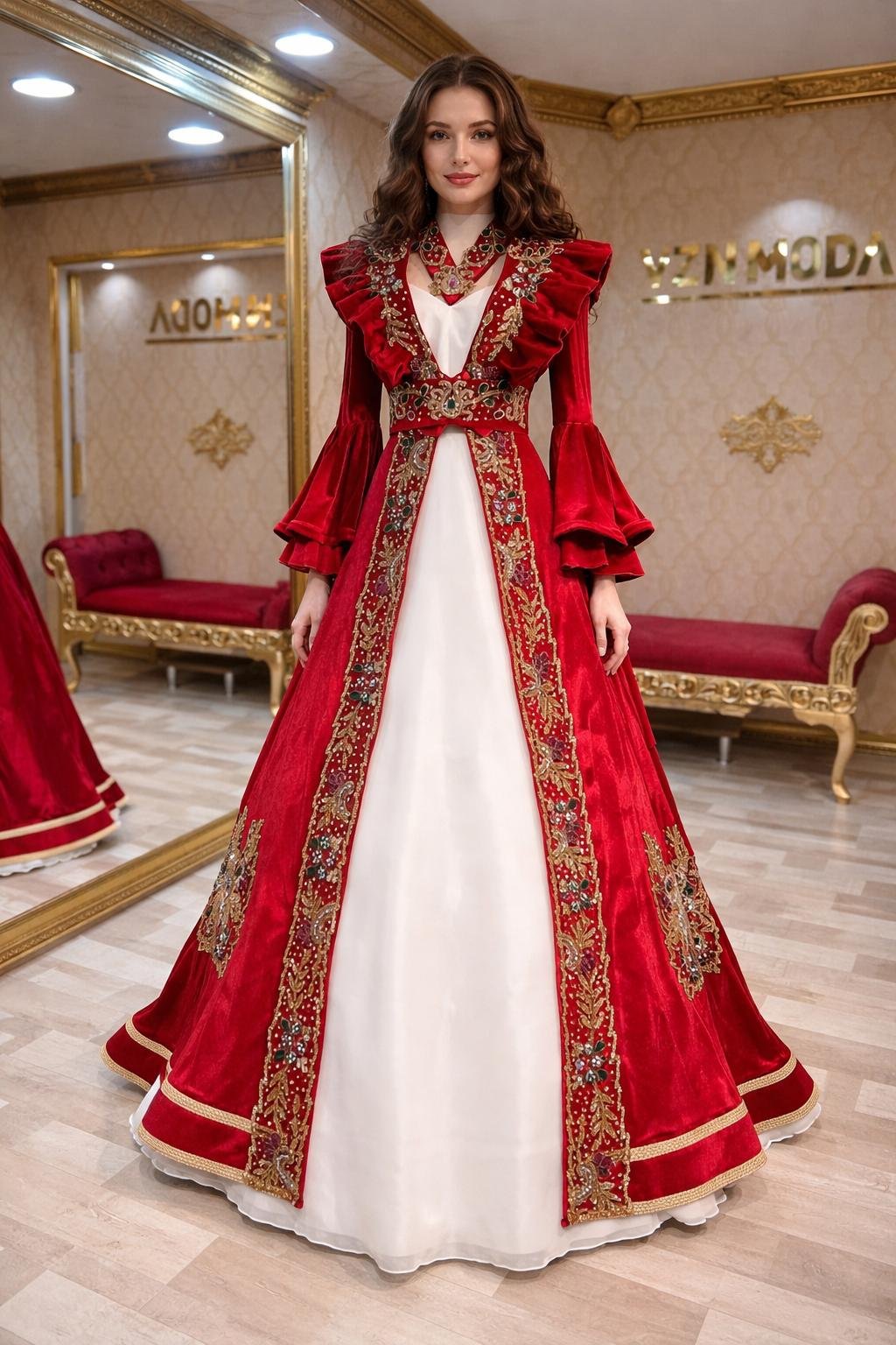Hanzade kırmızı gold işleme kaftan kına abiye elbise helenjpg - VznModa Hanzade-kirmizi-gold-isleme-kaftan-kina-abiye-elbise-helen