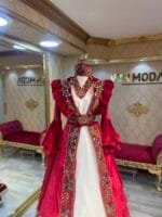 Hanzadea Kaftan Kınalık Kırmızı İşlemeli Helen - VznModa Kırmızı kaftan kınalık