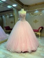Ceyda prenses nişanlık pembe - VznModa ceyda-pembe-prenses-nişanlık-taşlı-straplez