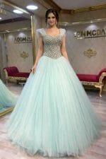Ceyda nişan abiye elbise su yeşil taşlı prenses işlemeli - VznModa Ceyda-nisan-abiye-elbise-su-yesil-tasli-prenses-islemeli