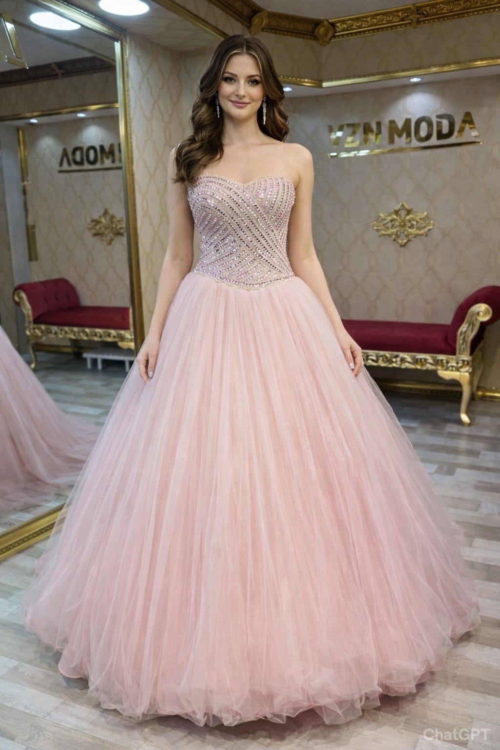 Ceyda pembe taşlı nişan abiye elbise prenses straplez - VznModa Ceyda-pembe-tasli-nisan-abiye-elbise-prenses-straplez