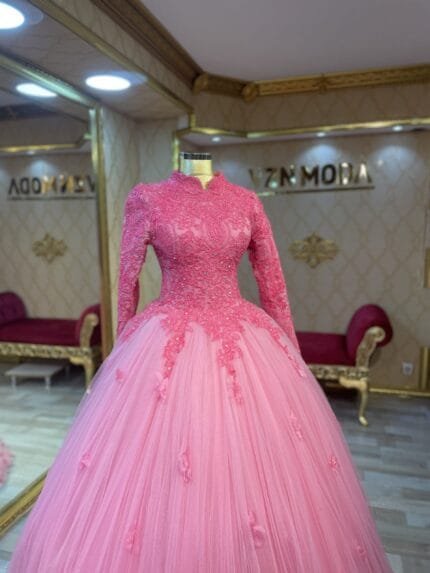 Dicle-pembe-tesettur-nisan-abiye-elbise-prenses - VznModa Dicle-pembe-tesettur-nisan-abiye-elbise-prenses
