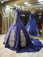 Esenb Tesettür Nişanlık A kesim Lacivert renk gold işleme - VznModa tesettür nişanlık