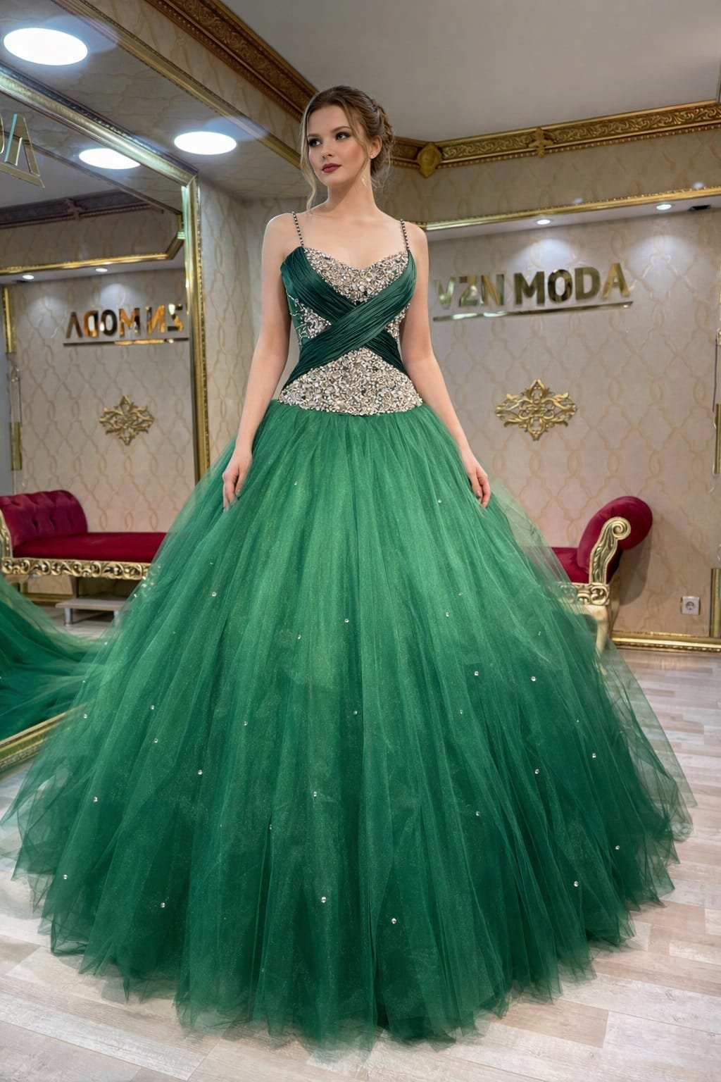 Parla zümrüt yeşili taşlı prenses nişan kına abiye elbise - VznModa parla-zumrut-yesili-tasli-prenses-nisan-kina-abiye-elbise