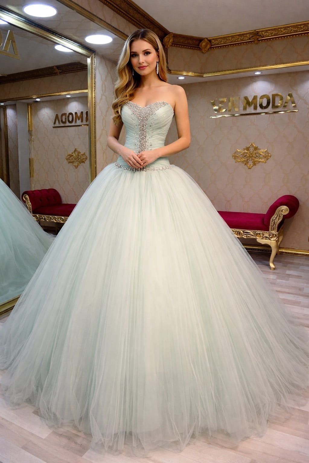Pera su yeşili prenses işlemeli nişan abiye elbise - VznModa Pera-su-yesili-prenses-islemeli-nisan-abiye-elbise