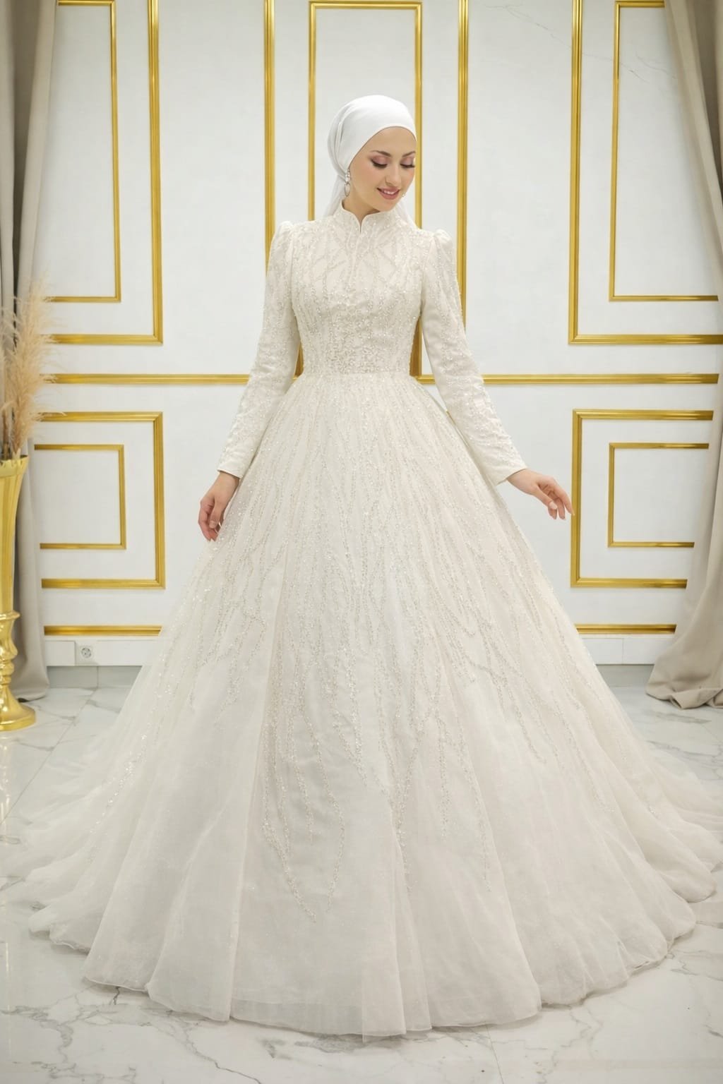 Vildan kırık beyaz tesettür helen işlemeli gelinlikk - VznModa Vildan-kirik-beyaz-tesettur-helen-islemeli-gelinlik