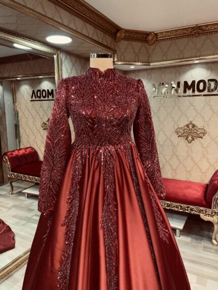 Ebrar-bordo-tesettur-helen-nisan-kina-abiye-elbise-dantelli - VznModa Ebrar-bordo-tesettur-helen-nisan-kina-abiye-elbise-dantelli