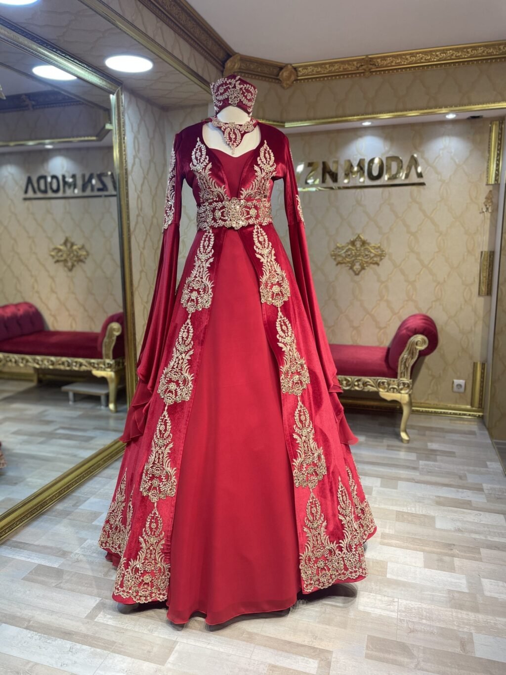 gülşah kırmızı kınalık kaftan - VznModa kırmızı-kınalık-kaftan-bindallı-abiye-elbise-helen