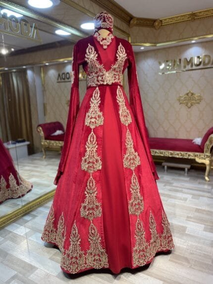 gülşah-kırmızı-tesettür-kaftan-kınalık-abiye-elbise-kına-dantel-helen