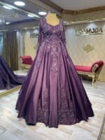 selena saten mürdüm saten nişan abiye elbise - VznModa selena-büyük-beden-kollu-mürdüm-saten-akesim-nişan-abiye-elbise