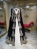 gülşah lacivert kaftan kınalık abiye elbise - VznModa gülşah-lacivert-gold-dantel-kınalık-kaftan-helen
