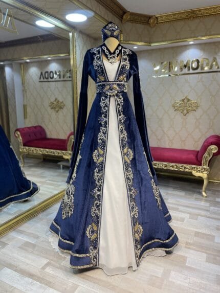 pınar-lacivert-gold-kaftan-kına-abiye-elbise-hint-işlemeli-helen