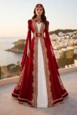 Buse kırmızı gold işlemeli helen kaftan kına abiye elbise - VznModa Buse-kirmizi-gold-islemeli-helen-kaftan-kina-abiye-elbise