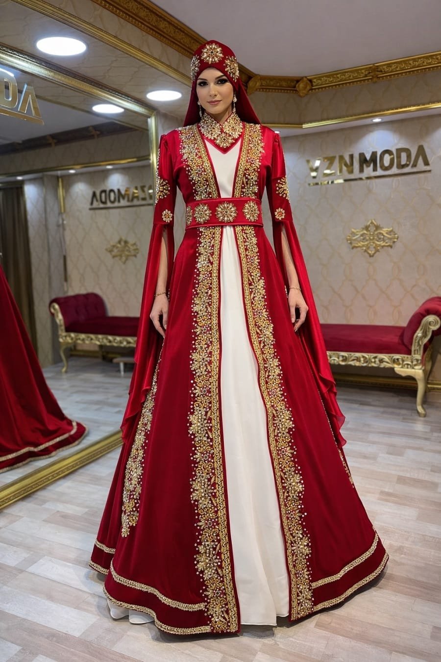 Buse kırmızı gold işlemeli helen kaftan kına abiye elbise - VznModa Buse-kirmizi-gold-islemeli-helen-kaftan-kina-abiye-elbise