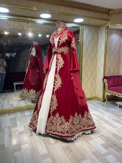 kırmızı-tesettür-kaftan-kınalık-abiye-elbise-kına-dantel-helen