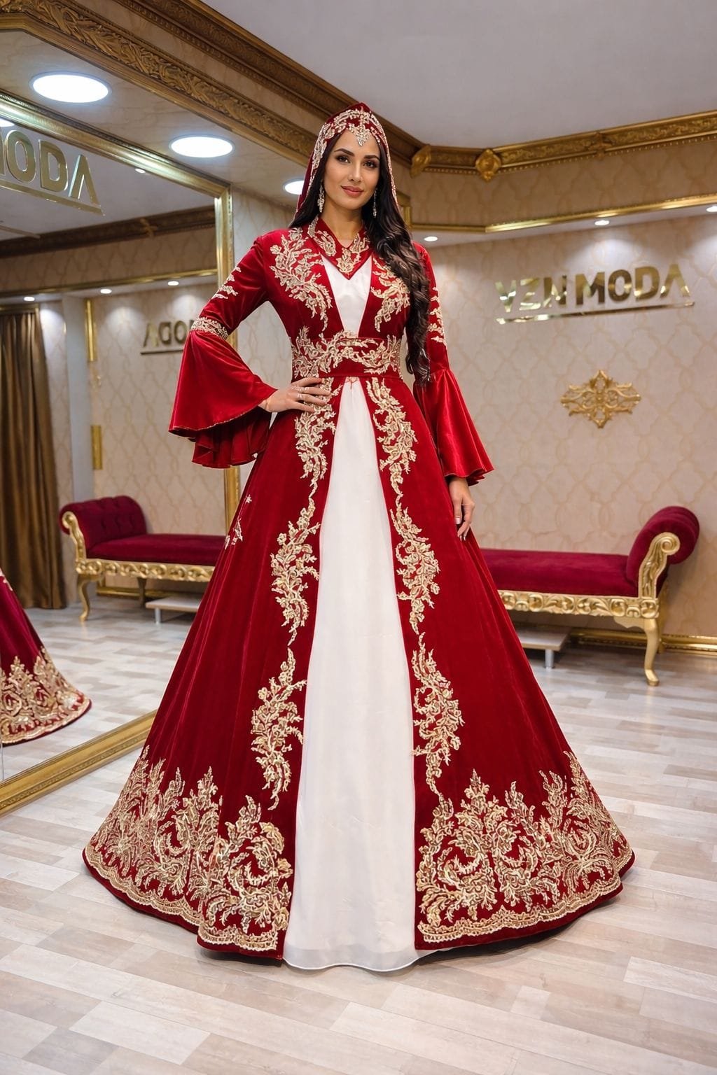 Güzelay kırmızı gold kaftan kına abiye elbise helen - VznModa Guzelay-kirmizi-gold-kaftan-kina-abiye-elbise-helen