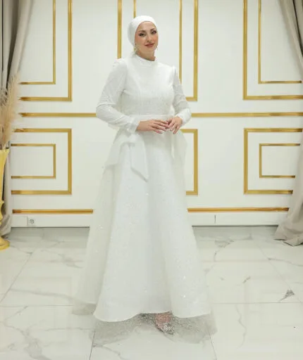 esila-beyaz-boncuklu-tesettür-abiye-elbise-nikah-söz-düğün