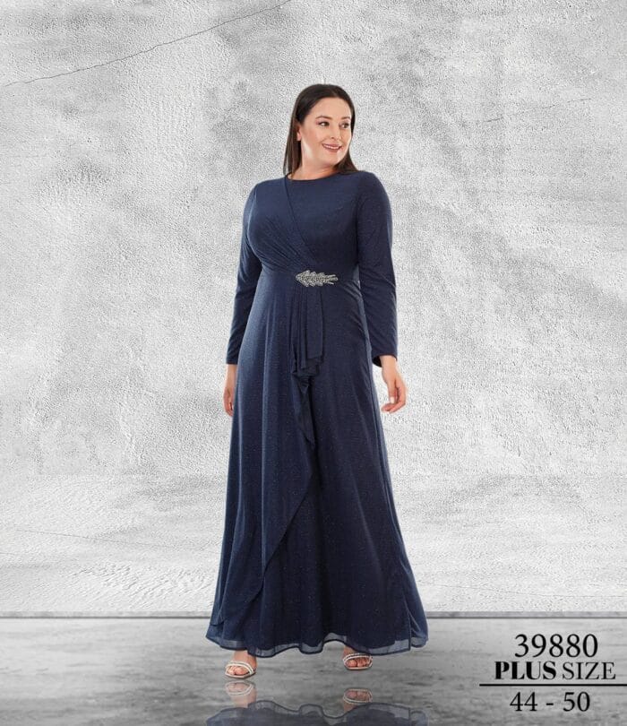 elza büyük beden abiye elbise - VznModa elza-lacivert-tesettür-büyük-beden-abiye-elbise