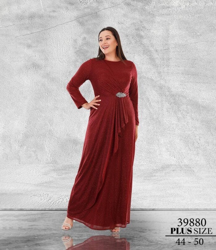 elza büyük beden abiye elbise - VznModa elza-bordo-tesettür-büyük-beden-abiye-elbise