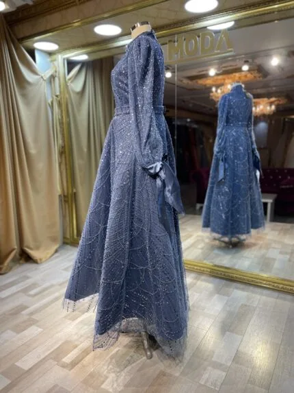 hayat-model-indigo-mavi-prenses-abiye-elbise-tesettür