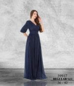Kayra lacivert abiye elbise - VznModa kayra-lacivert-simli-kumaş-yarım-kol-abiye-elbise