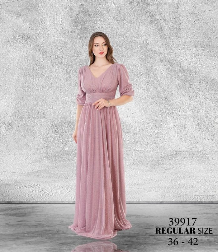 Kayra lila simli kumaş abiye elbise - VznModa kayra-lila-simli-kumaş-yarım-kol-abiye-elbise