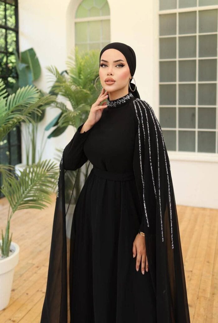 Lina siyah taşlı tesettür abiye elbise - VznModa lina-siyah-taşlı-tesettür-abiye-elbise-düğün-kına