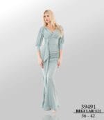 kıvılcım-mint - VznModa kıvılcım-mint-balık-simli-kumaş-abiye-elbise-kısa-kol