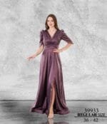 selis mürdüm saten abiye elbise - VznModa selis-mürdüm-saten-kısa-kol-abiye-elbise