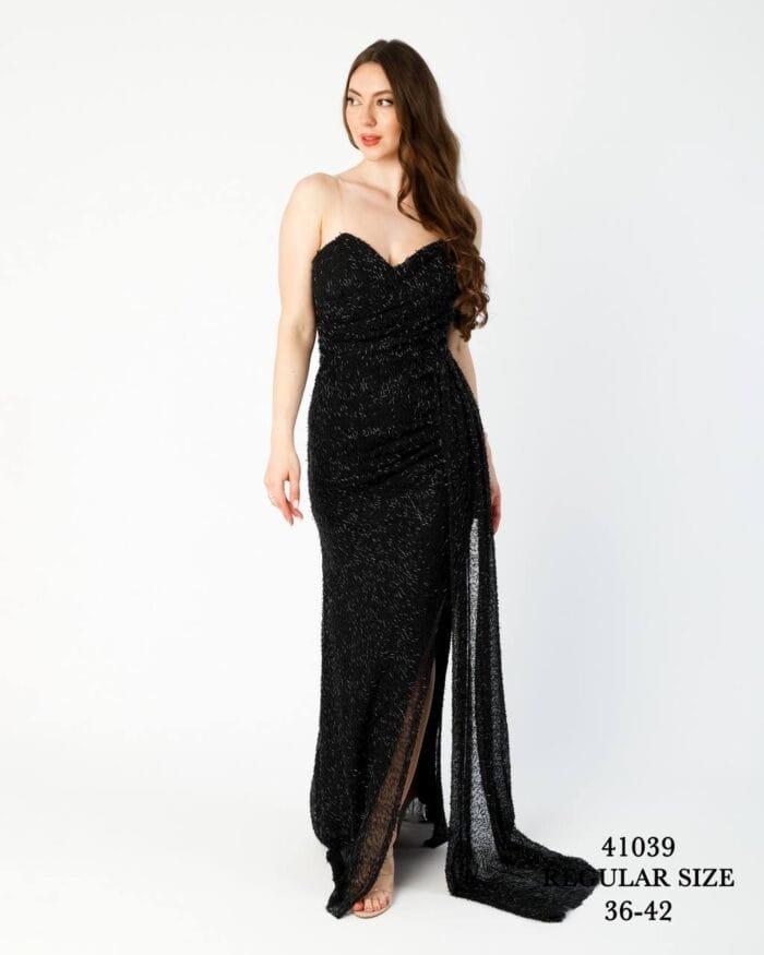 sabah siyah boncuklu - VznModa sabah-siyah-boncuklu-balık-abiye-elbise