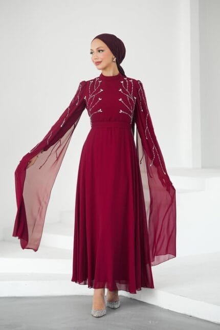 canan-bordo-taşlı-tesettür-abiye-elbise