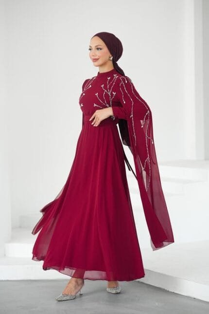 canan-bordo-taşlı-tesettür-abiye-elbise