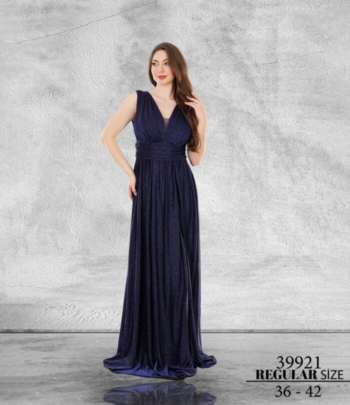 Dilge Model Lacivert-Normal-Beden-Maxi-Sifir-Kol-Poliamid-39921-700x810 - VznModa abiye-lacivert-simli-söz-nişan-kına