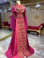 Zeren Fuşya işlemeli saten kaftan kına abiye elbise - VznModa Zeren-Fusya-islemeli-saten-kaftan-kina-abiye-elbise