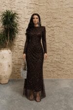 Aysoy Acı Kahve Tesettür Dantel Balık Abiye Elbiseee 36-38-40-42 - VznModa Aysoy-Aci-Kahve-Tesettur-Dantel-Balik-Abiye-Elbise-36-38-40-42